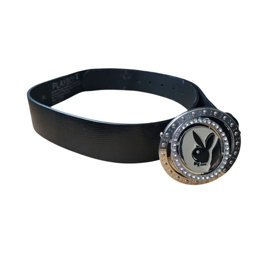 PLAYBOY Y2K‎ Black Belt Rhinestone Logo Buckle 2006 Size XL